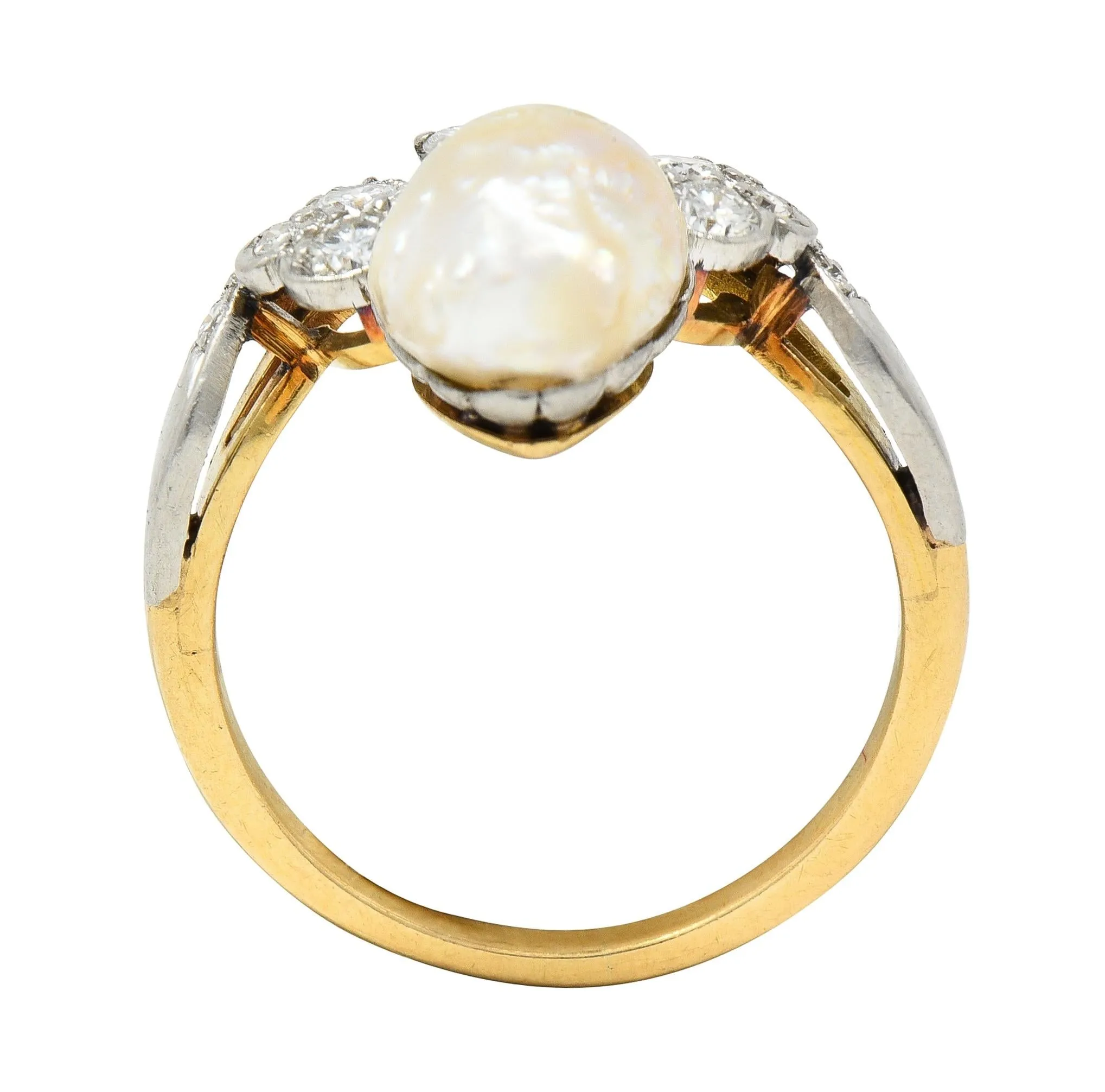 Belle Epoque Baroque Pearl Diamond Platinum 18 Karat Yellow Gold Antique Duchess Tiara Ring