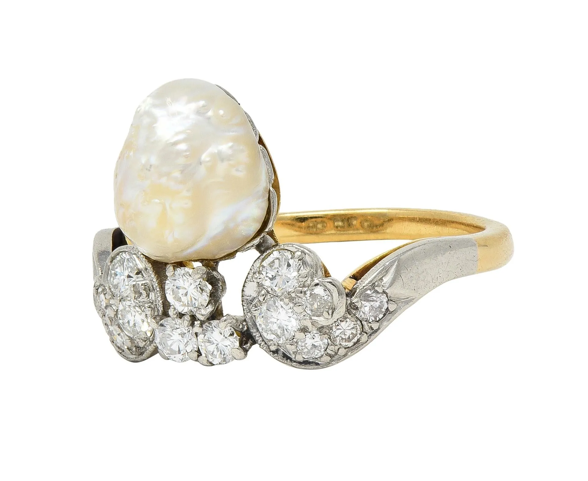Belle Epoque Baroque Pearl Diamond Platinum 18 Karat Yellow Gold Antique Duchess Tiara Ring