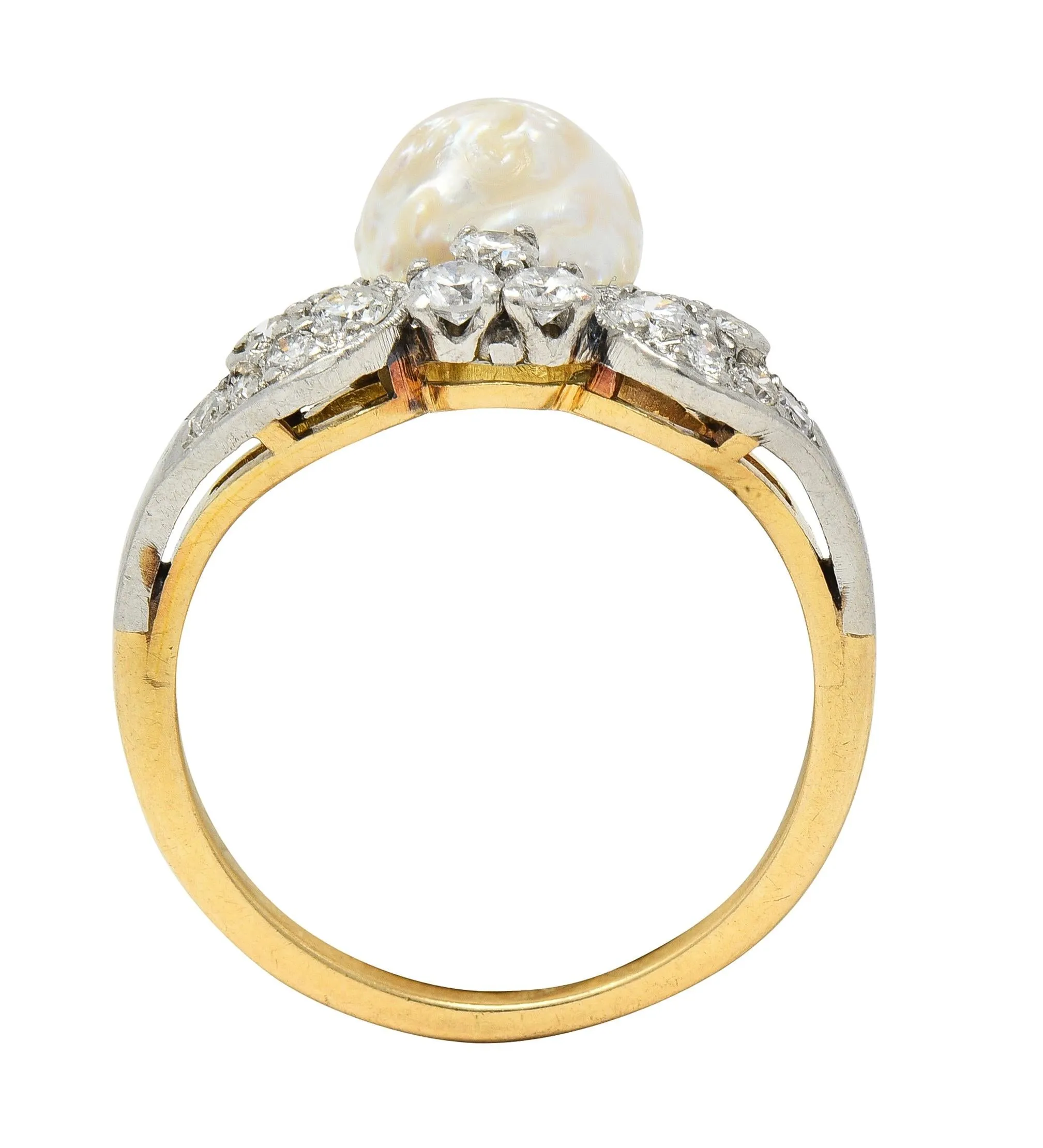 Belle Epoque Baroque Pearl Diamond Platinum 18 Karat Yellow Gold Antique Duchess Tiara Ring
