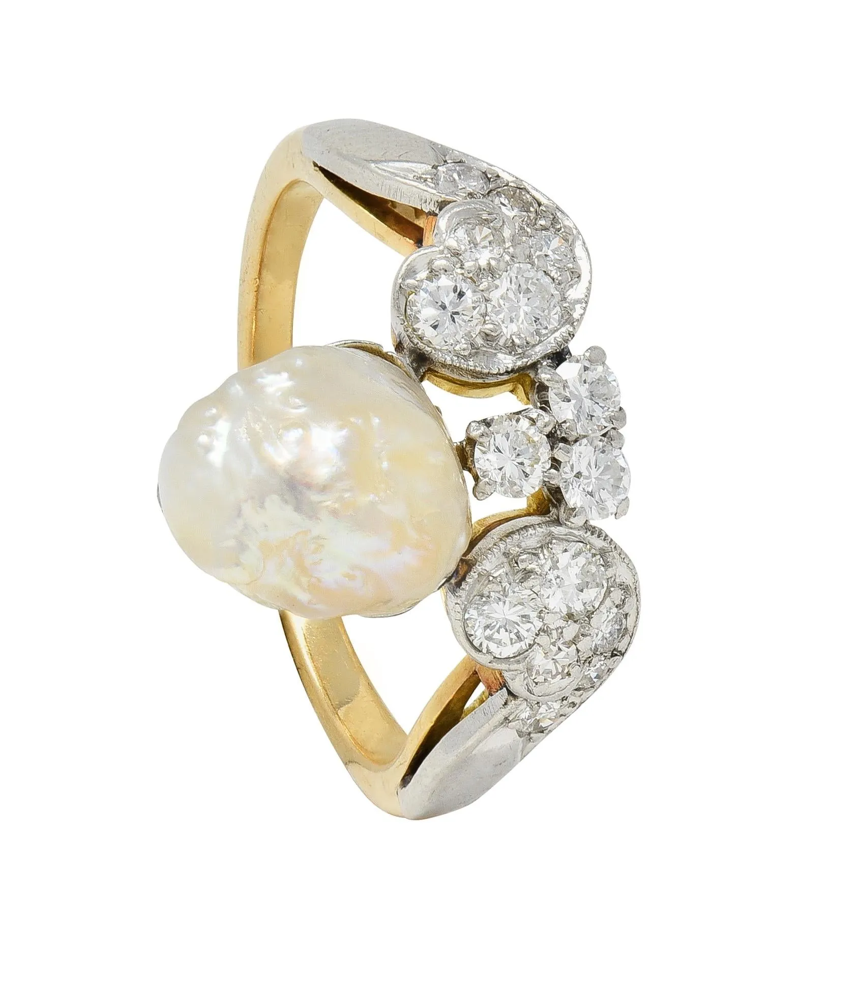 Belle Epoque Baroque Pearl Diamond Platinum 18 Karat Yellow Gold Antique Duchess Tiara Ring