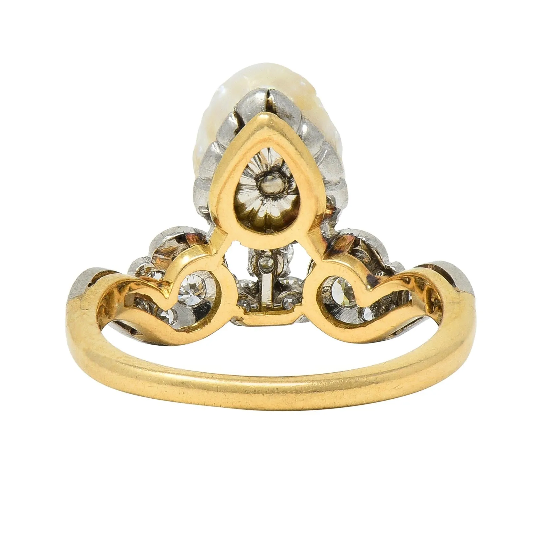 Belle Epoque Baroque Pearl Diamond Platinum 18 Karat Yellow Gold Antique Duchess Tiara Ring