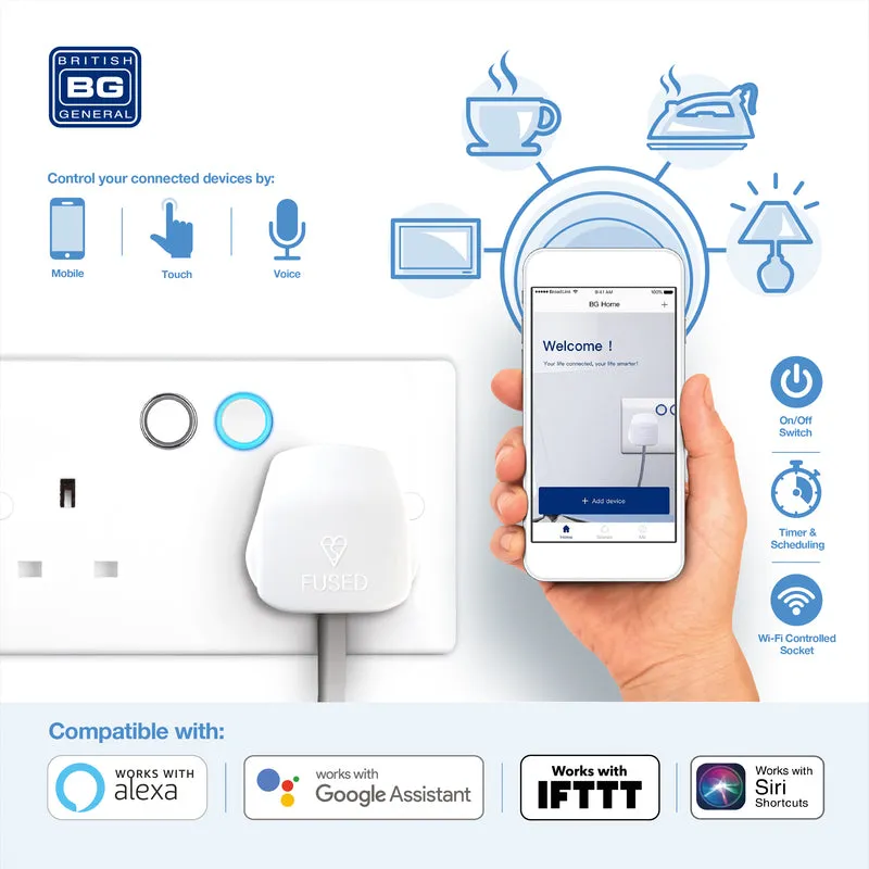 BG 822/HC White Moulded Slim Double Switched 13A Power Socket with Smart Home Control