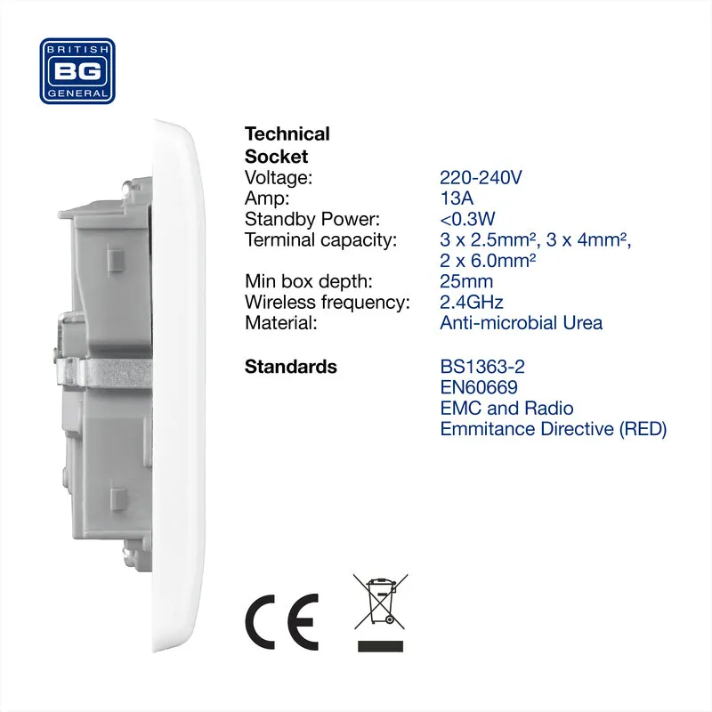 BG 822/HC White Moulded Slim Double Switched 13A Power Socket with Smart Home Control