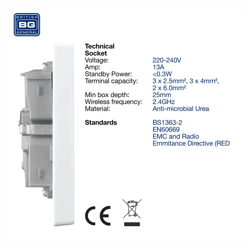 BG 922/HC White Moulded Square Edge Double Switched 13A Power Socket with Smart Home Control