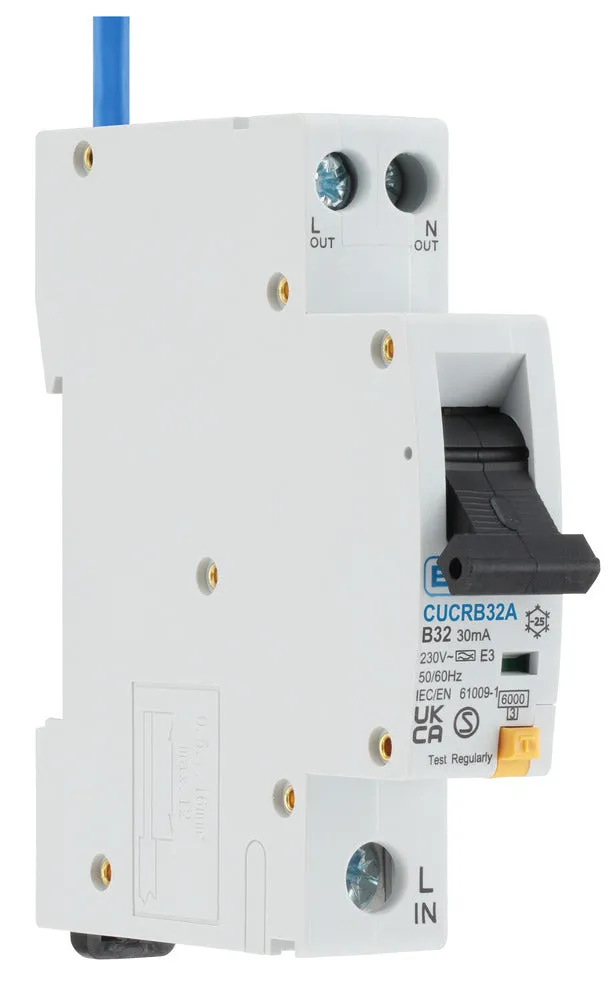 BG CUCRB32A 32A SP 1 Module B Curve 6kA 30mA Type A Compact RCBO