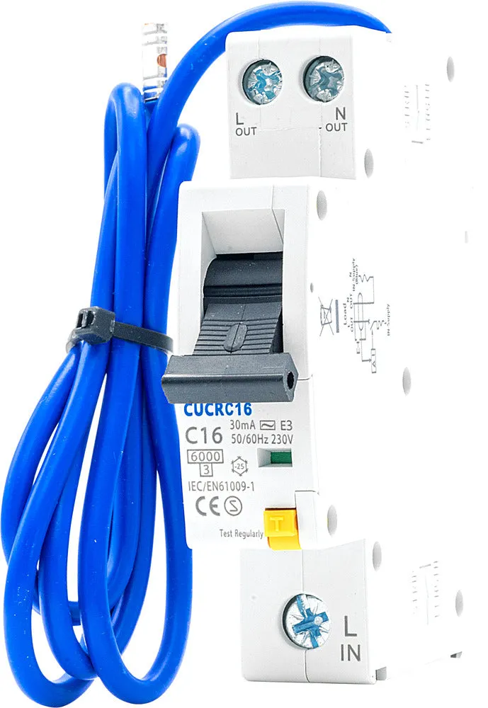 BG CUCRC16 16A SP 1 Module C Curve 6kA 30mA Type AC Compact RCBO