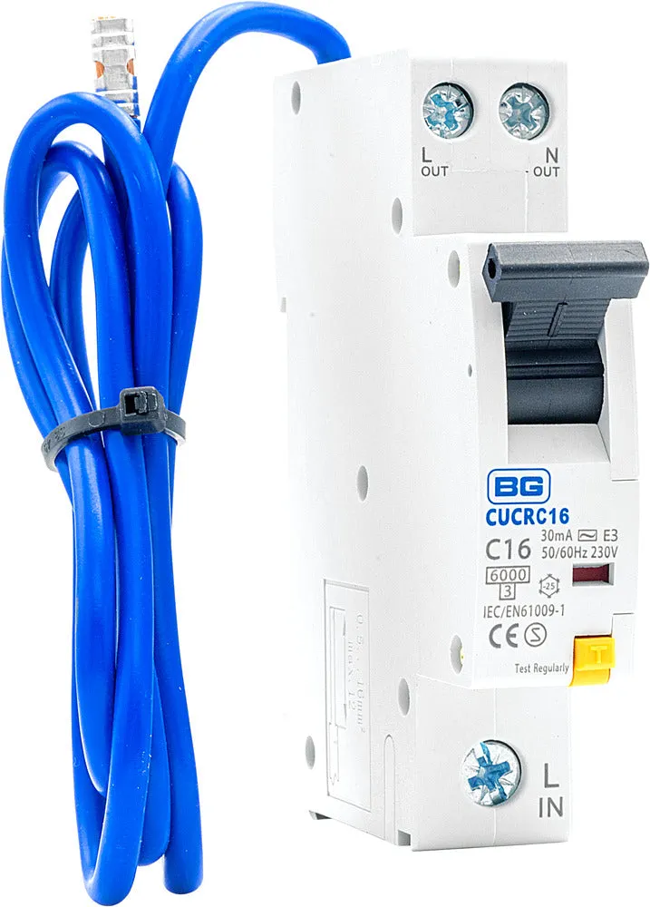 BG CUCRC16 16A SP 1 Module C Curve 6kA 30mA Type AC Compact RCBO