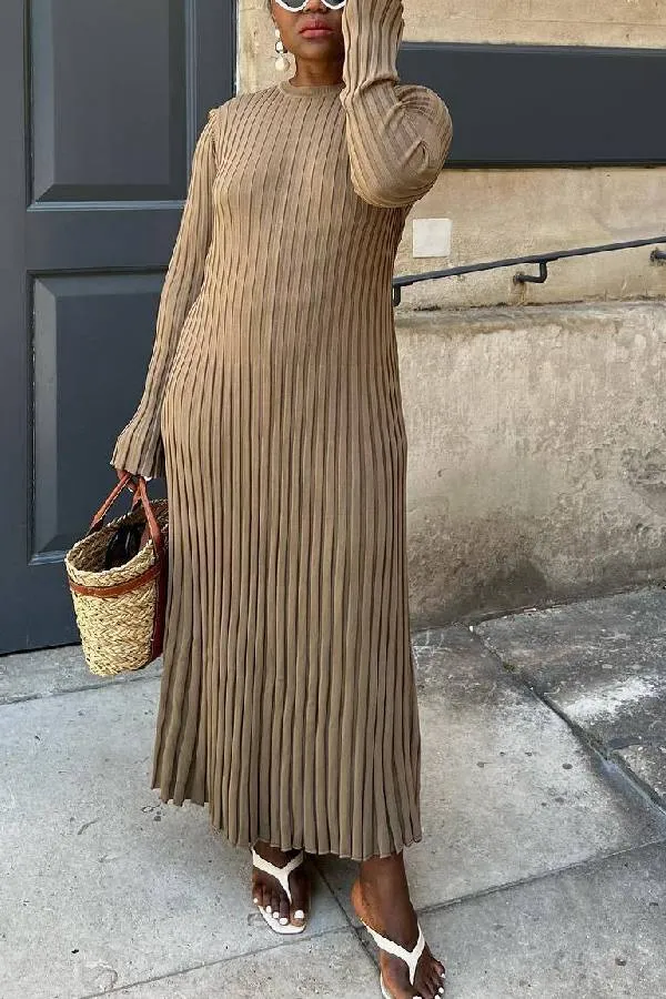 Big Pit Stripe Slimming Long sleeve Long Dress