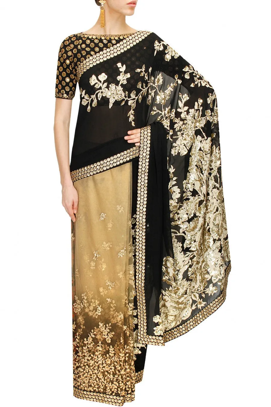 Black and Beige Designer Saree