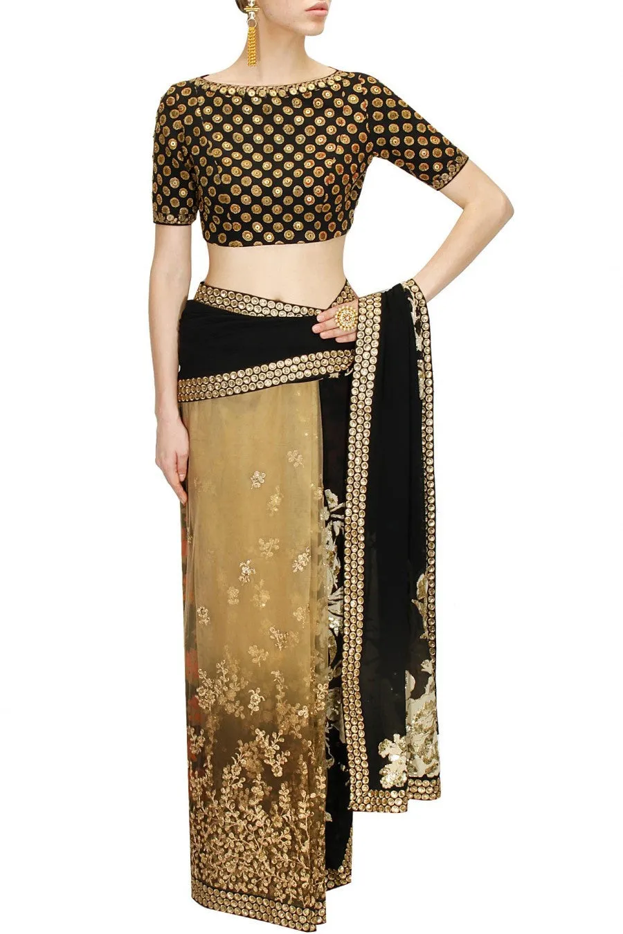 Black and Beige Designer Saree
