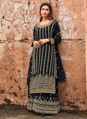 Black and Gold Heavy Embroidered Designer Palazzo Style Suit