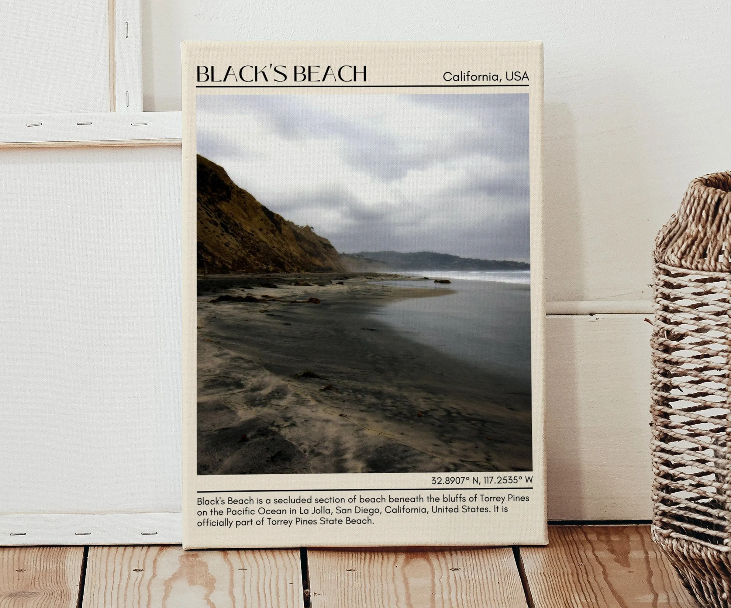 Black Beach Wall Art Canvas, USA