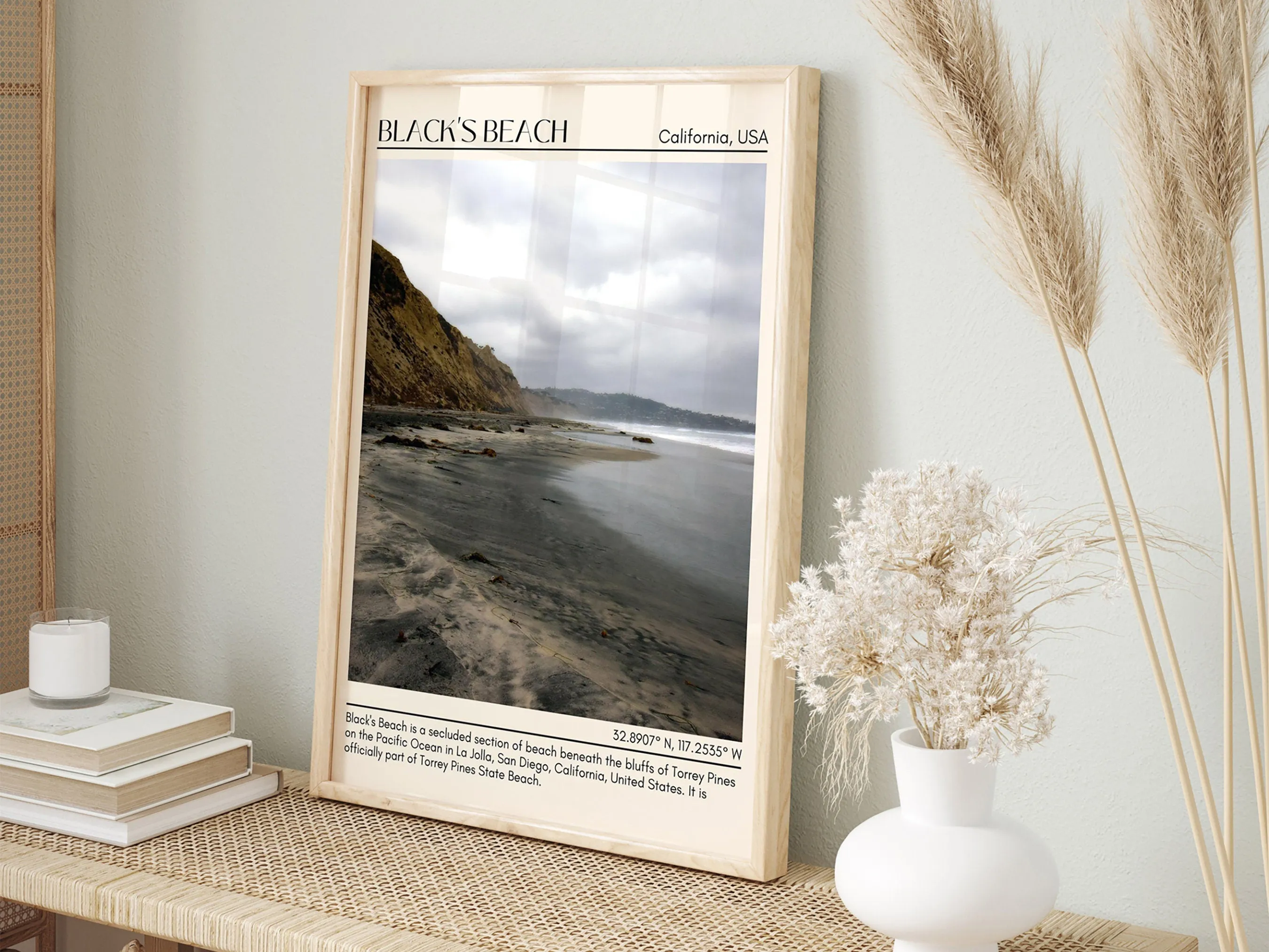 Black Beach Wall Art Canvas, USA