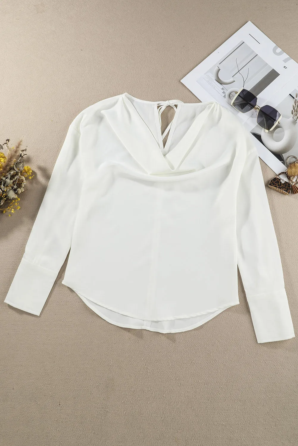 Black Cowl Neck Long Sleeve Elegant Blouse