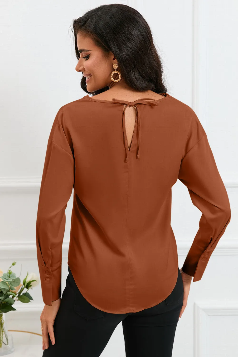 Black Cowl Neck Long Sleeve Elegant Blouse