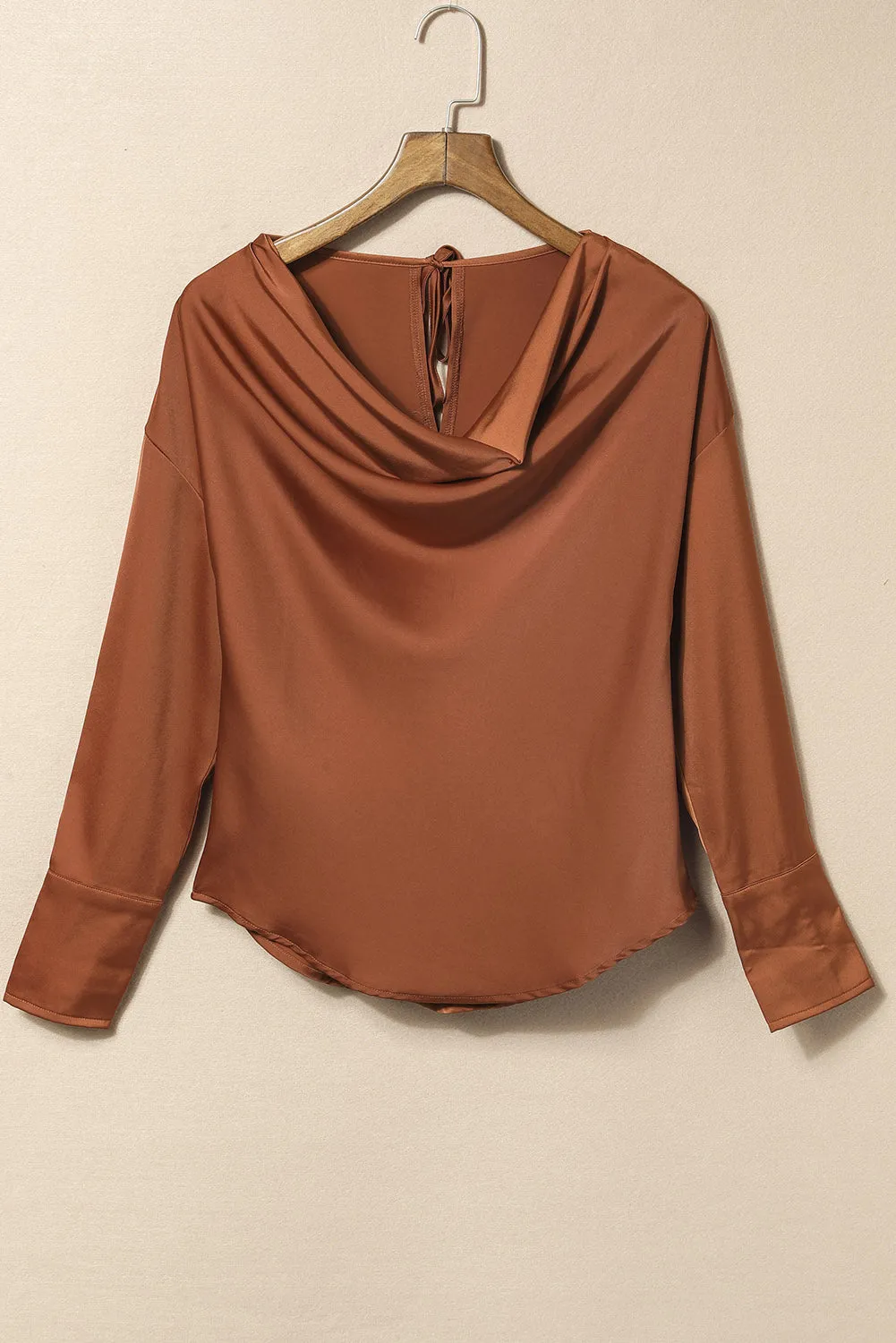 Black Cowl Neck Long Sleeve Elegant Blouse