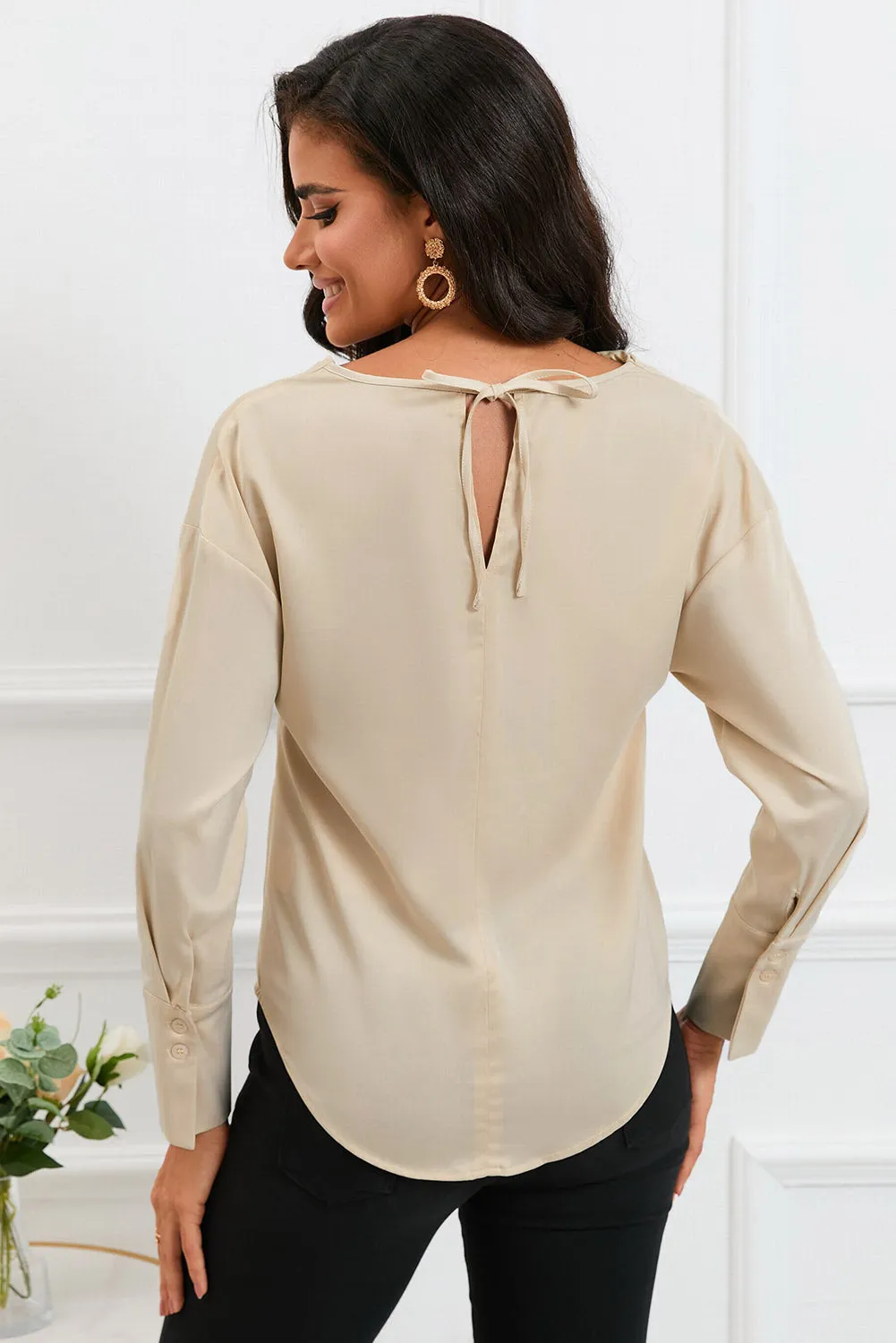 Black Cowl Neck Long Sleeve Elegant Blouse