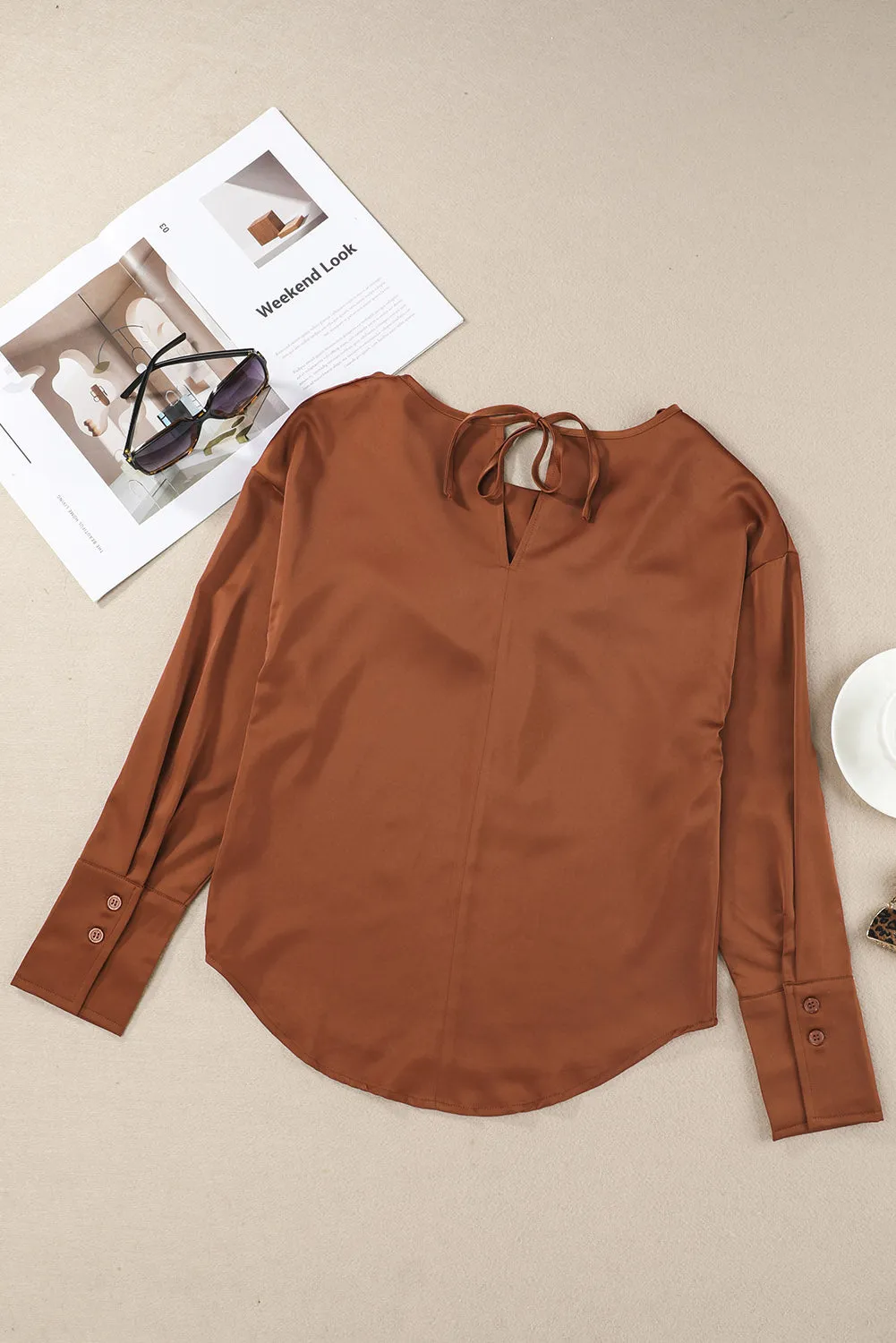Black Cowl Neck Long Sleeve Elegant Blouse