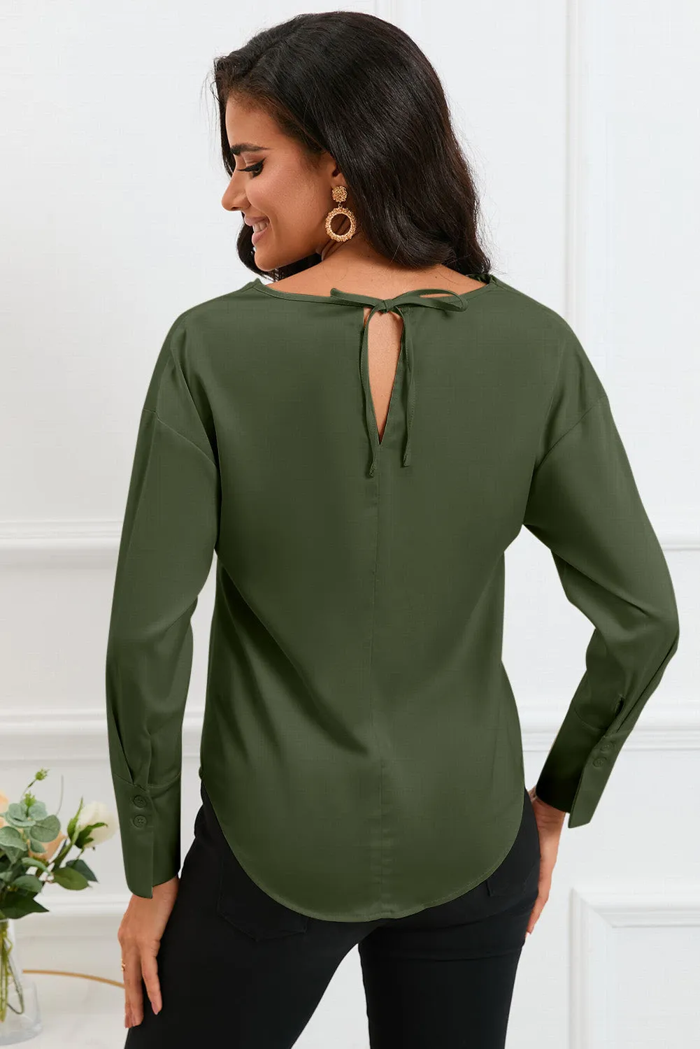 Black Cowl Neck Long Sleeve Elegant Blouse