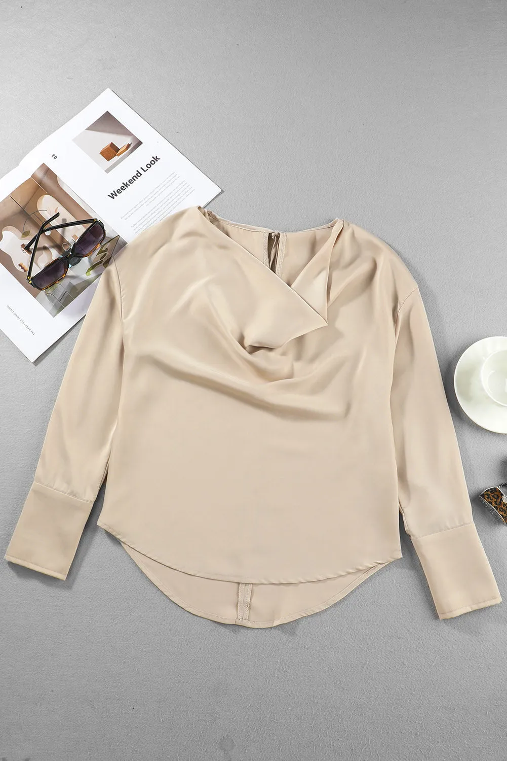 Black Cowl Neck Long Sleeve Elegant Blouse
