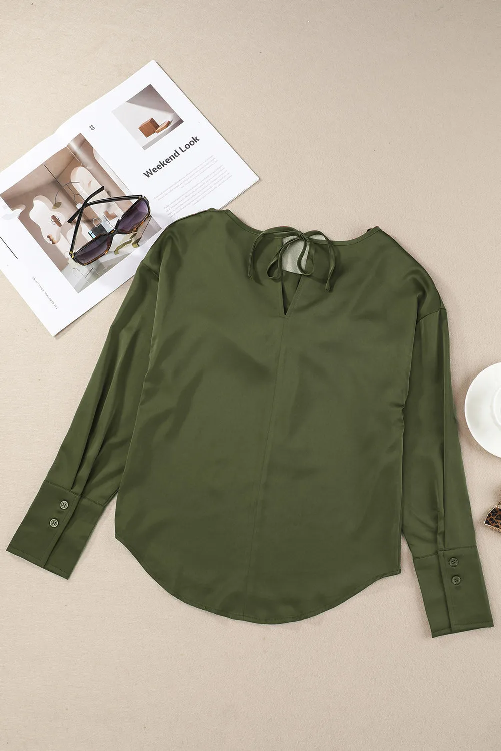 Black Cowl Neck Long Sleeve Elegant Blouse