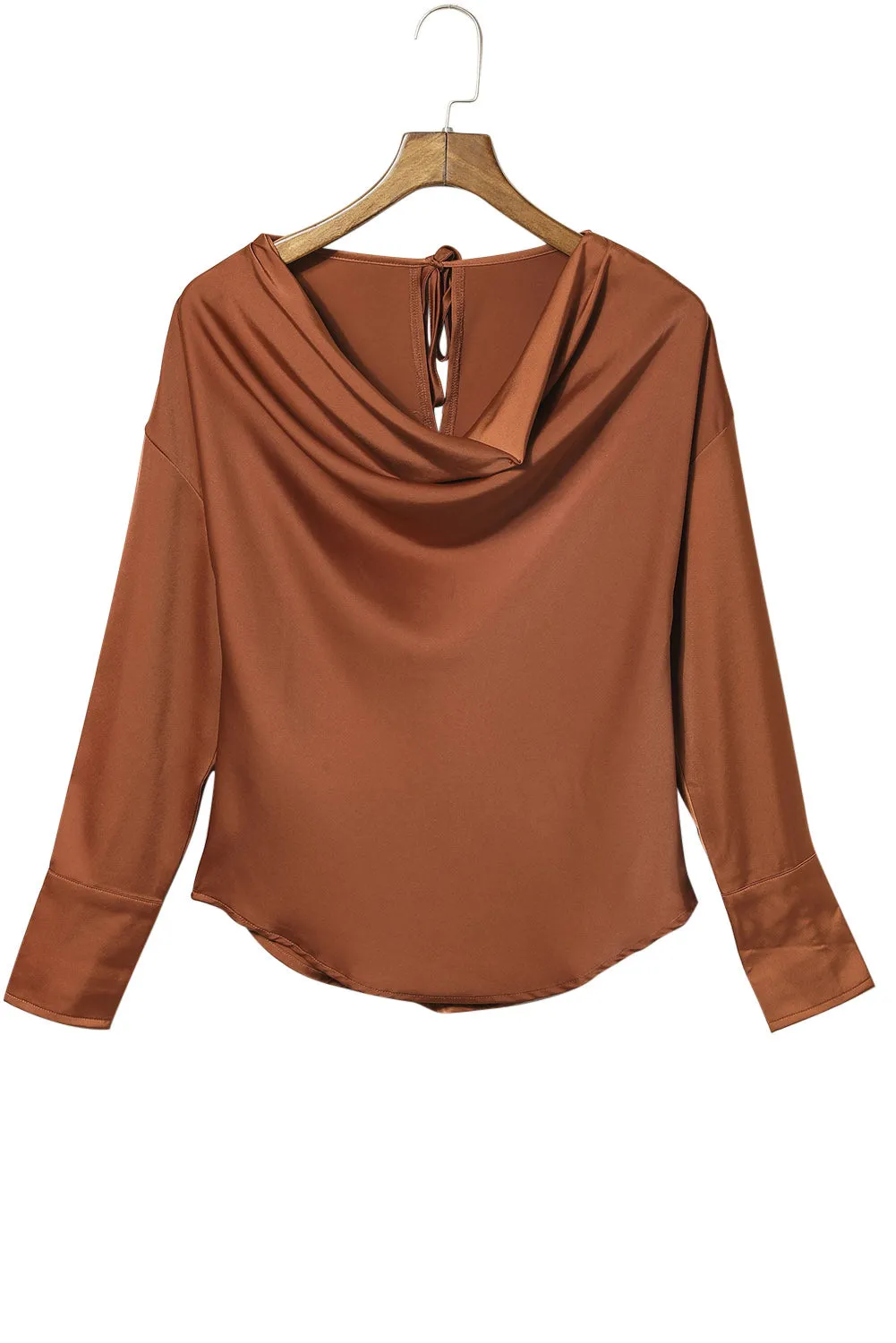 Black Cowl Neck Long Sleeve Elegant Blouse