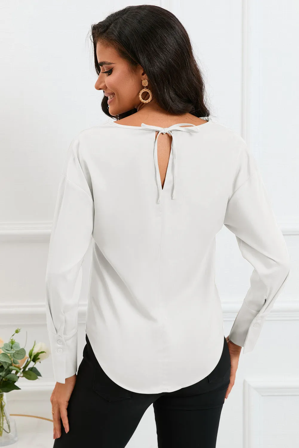 Black Cowl Neck Long Sleeve Elegant Blouse