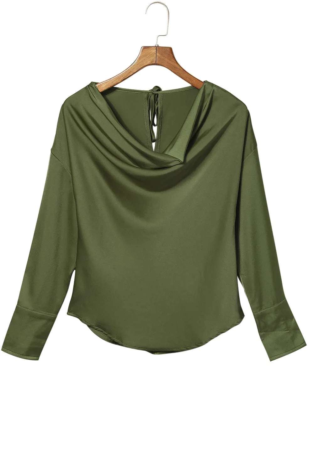 Black Cowl Neck Long Sleeve Elegant Blouse