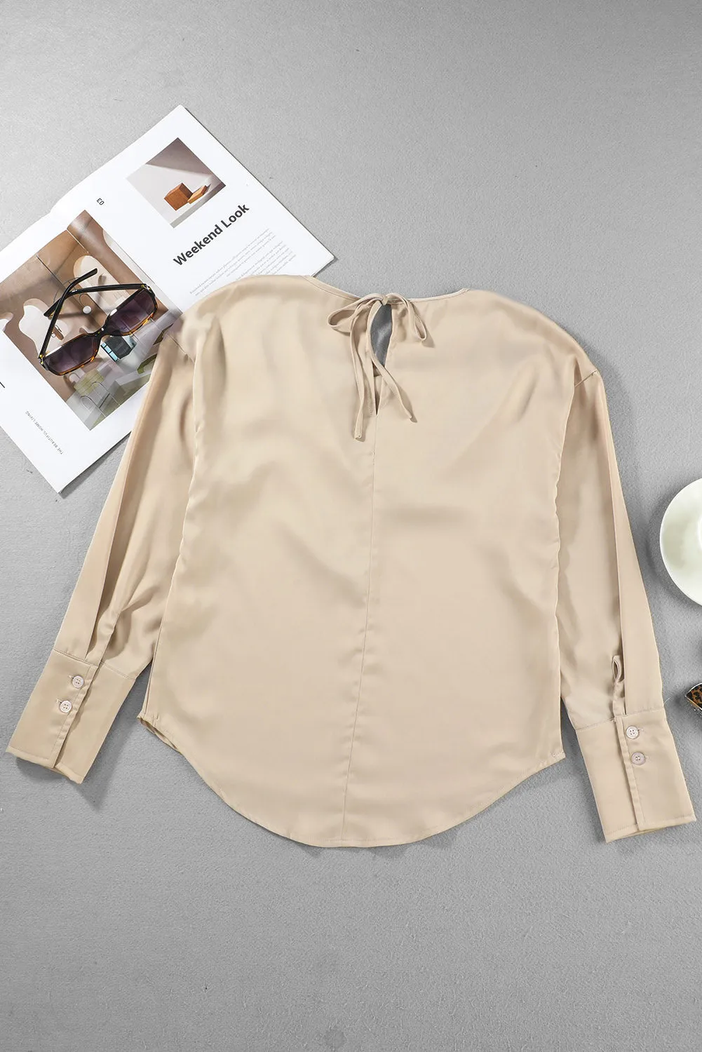 Black Cowl Neck Long Sleeve Elegant Blouse