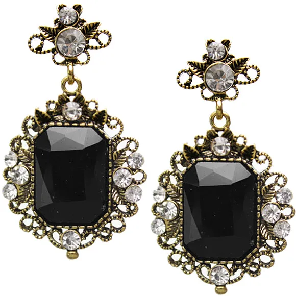 Black Elegant Large Gemstone Post Earrings