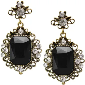Black Elegant Large Gemstone Post Earrings