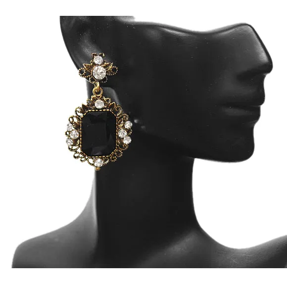 Black Elegant Large Gemstone Post Earrings