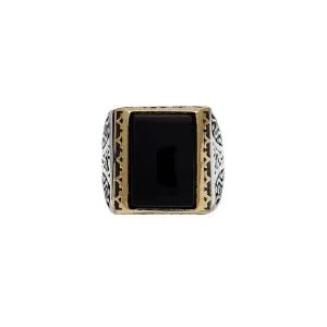 Black Onyx Antique-Finish Men's Ring (Silver)
