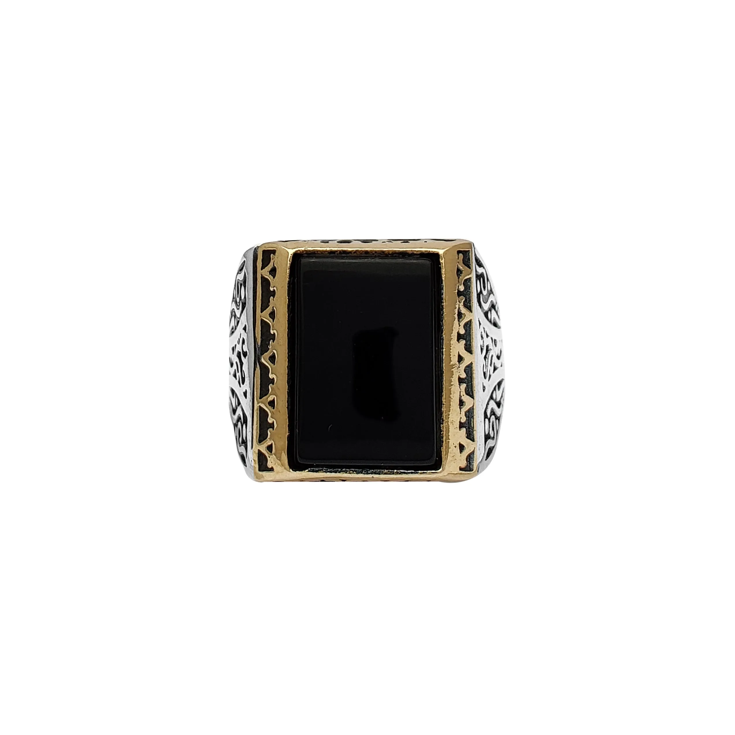 Black Onyx Antique-Finish Men's Ring (Silver)