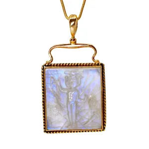 Blue Moonstone 23.35 mm 44.85 carats Magician Carving 14K Handcrafted Gemstone Pendant