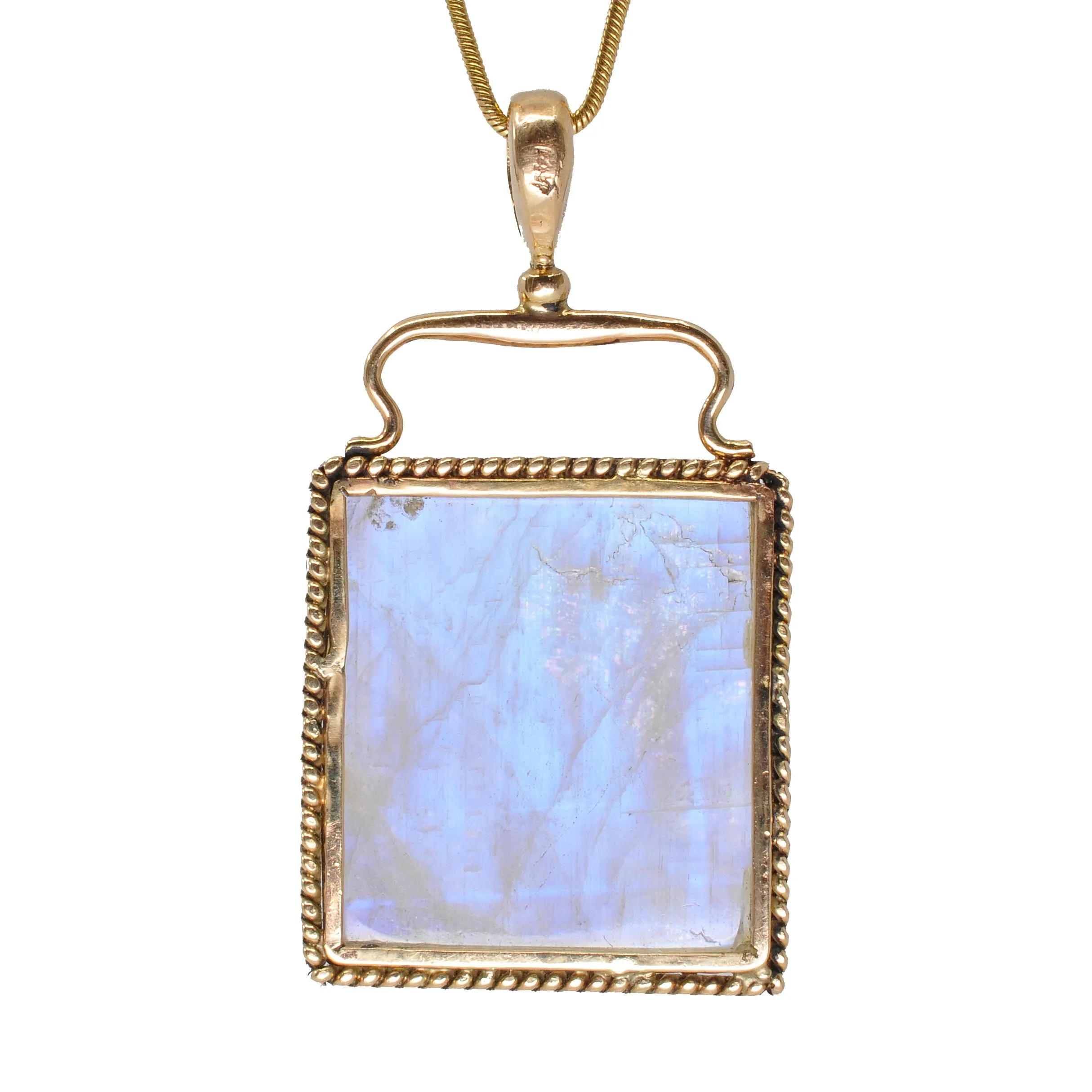 Blue Moonstone 23.35 mm 44.85 carats Magician Carving 14K Handcrafted Gemstone Pendant