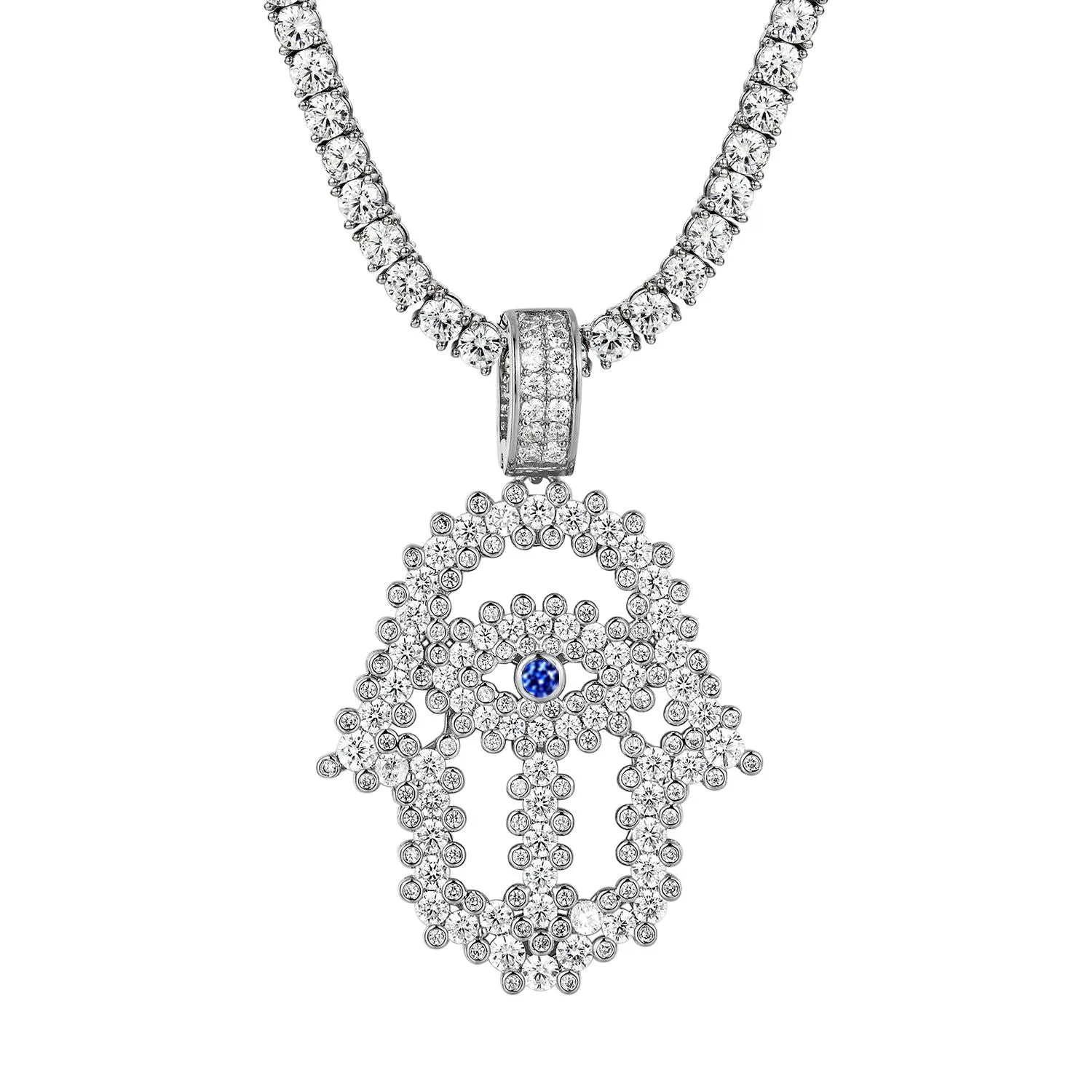 Blue Solitaire Designer Hamsa hand Pendant