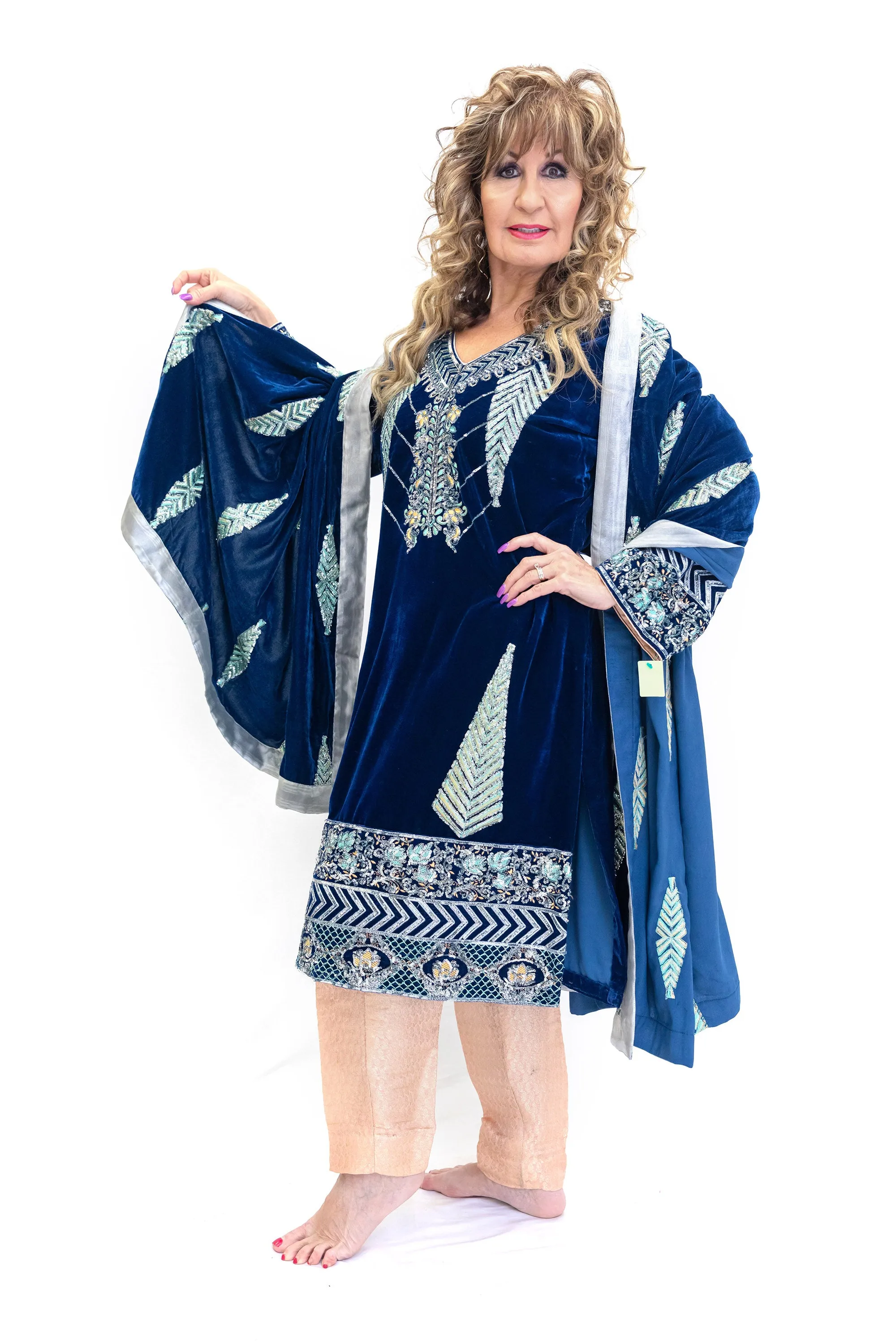 Blue Velvet Salwar Kameez - Designer Suit