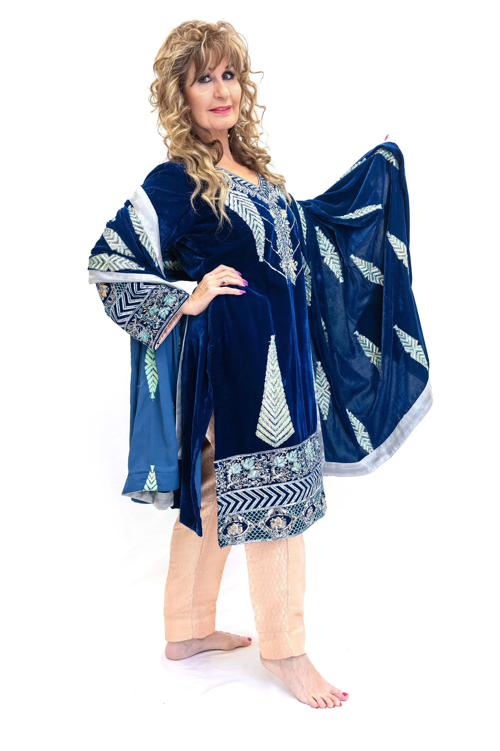 Blue Velvet Salwar Kameez - Designer Suit