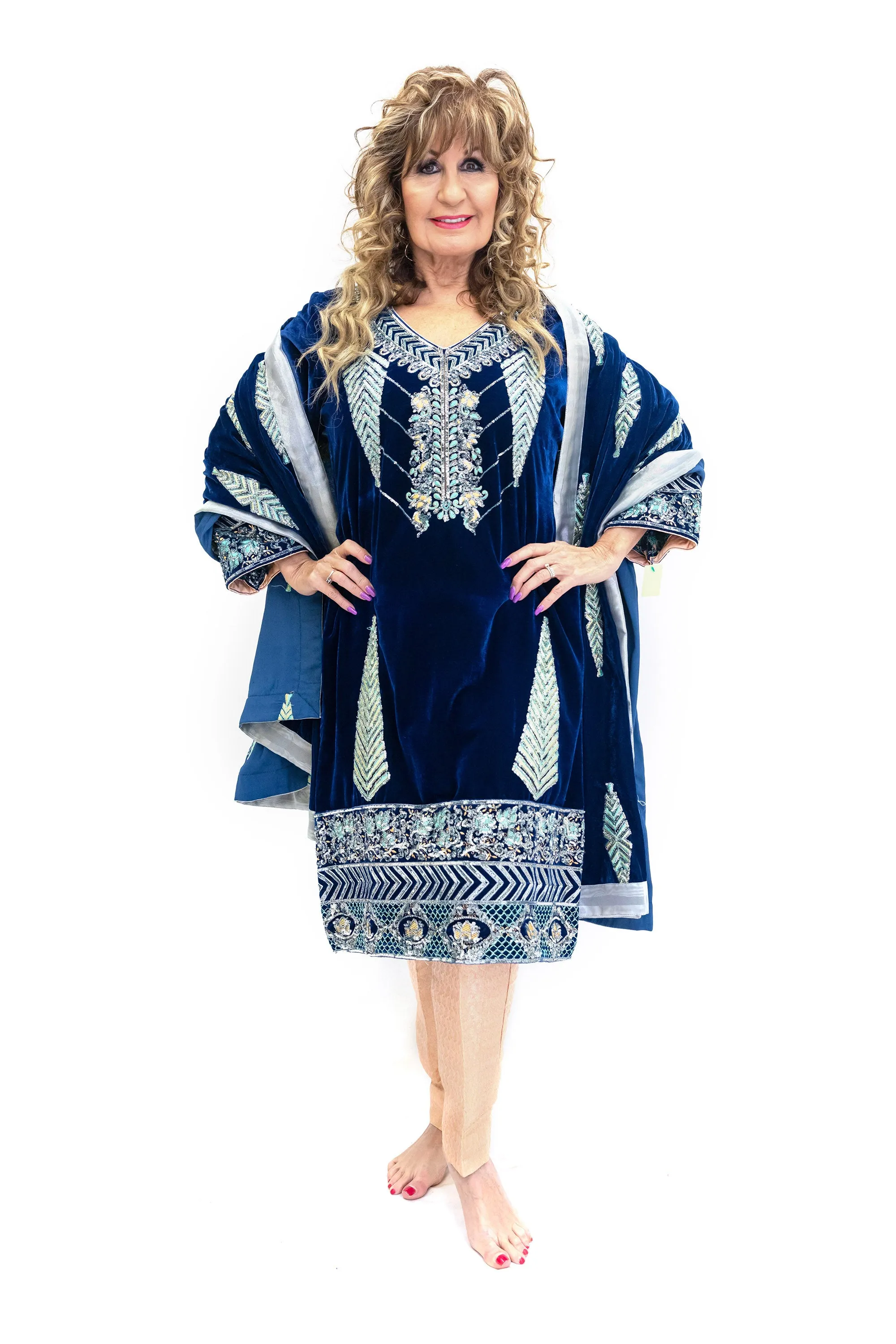Blue Velvet Salwar Kameez - Designer Suit