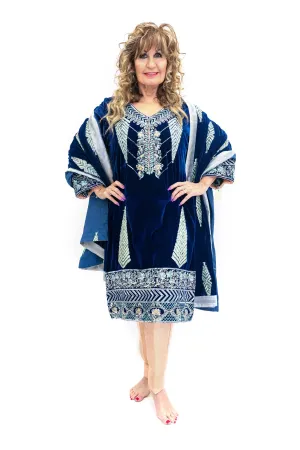 Blue Velvet Salwar Kameez - Designer Suit