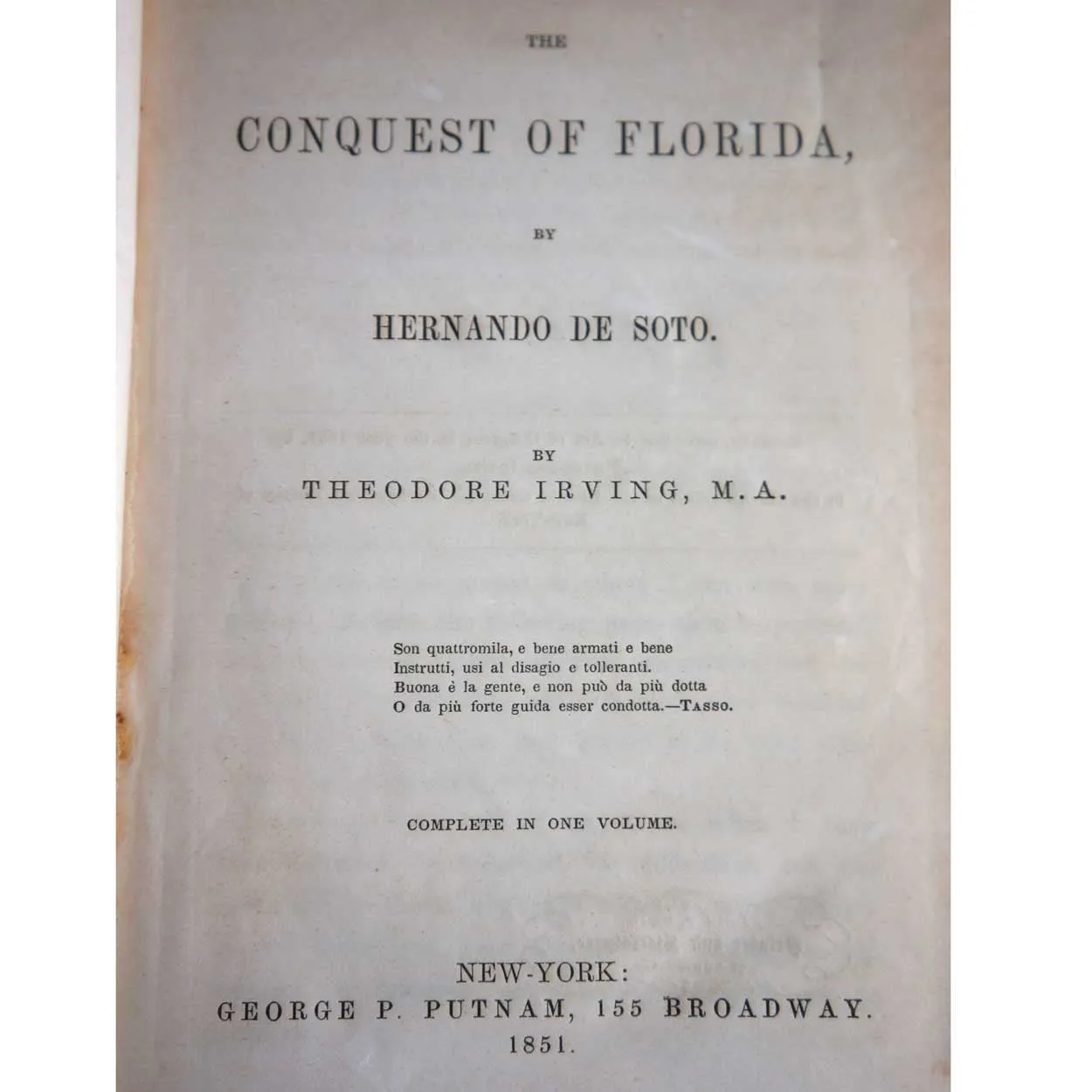 Book: The Conquest of Florida by Hernando de Soto by Theodore Irving