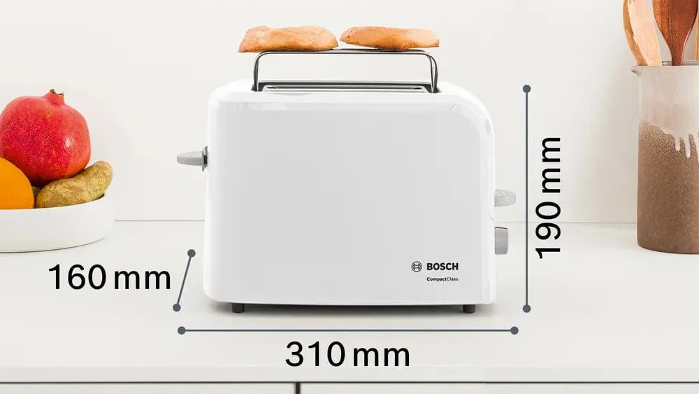 Bosch 2 Slice Toaster Compact Class White TAT3A011