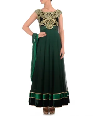 Bottle Green color Long Anarkali suit