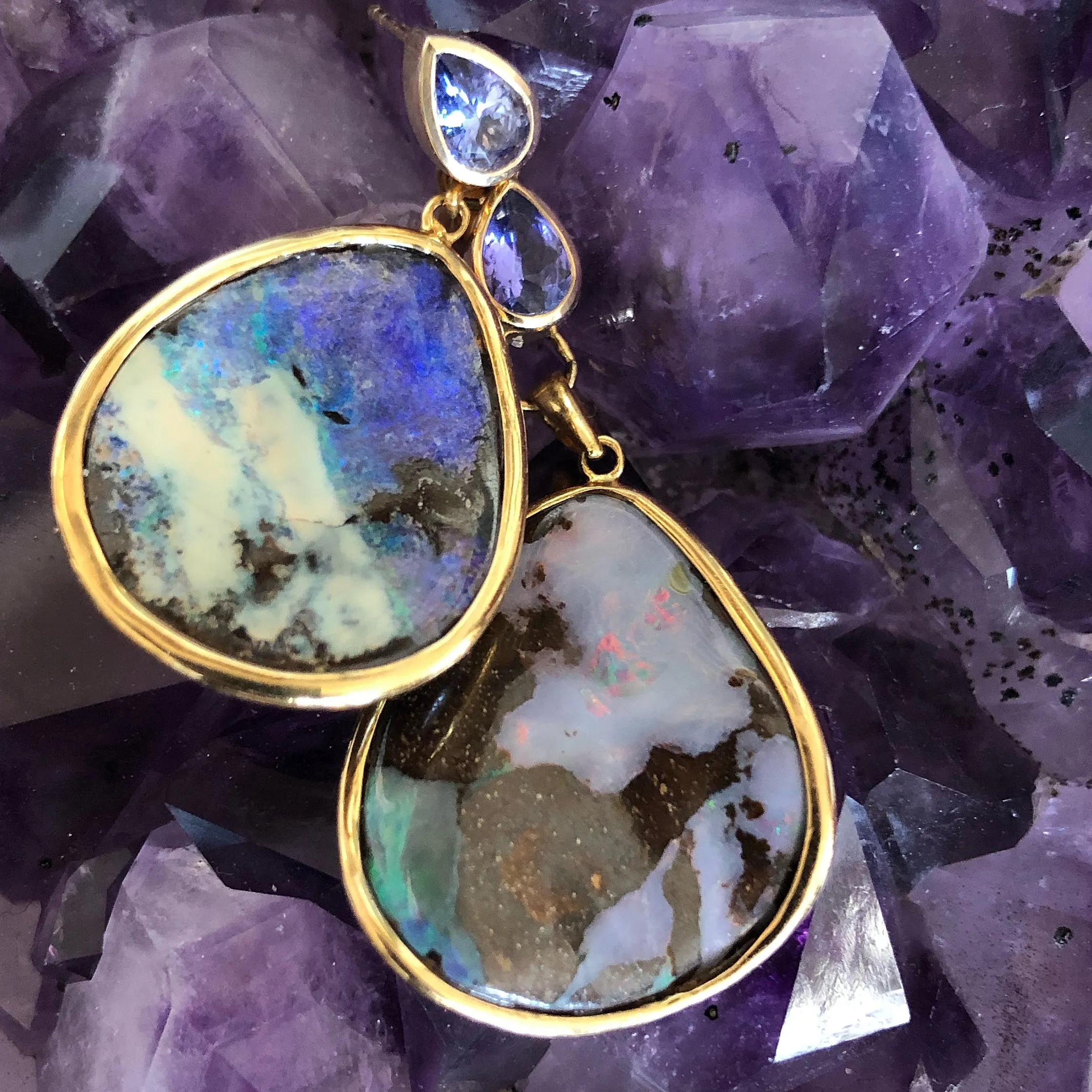 Boulder Opals with Tanzanites