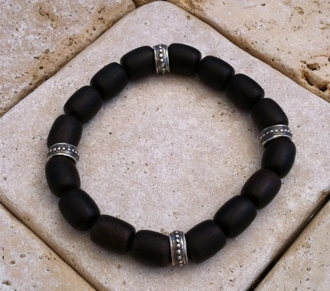 Bracelet - Ebony Wood Beads with Sterling Silver