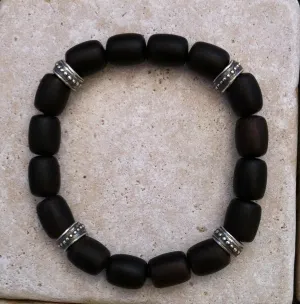 Bracelet - Ebony Wood Beads with Sterling Silver