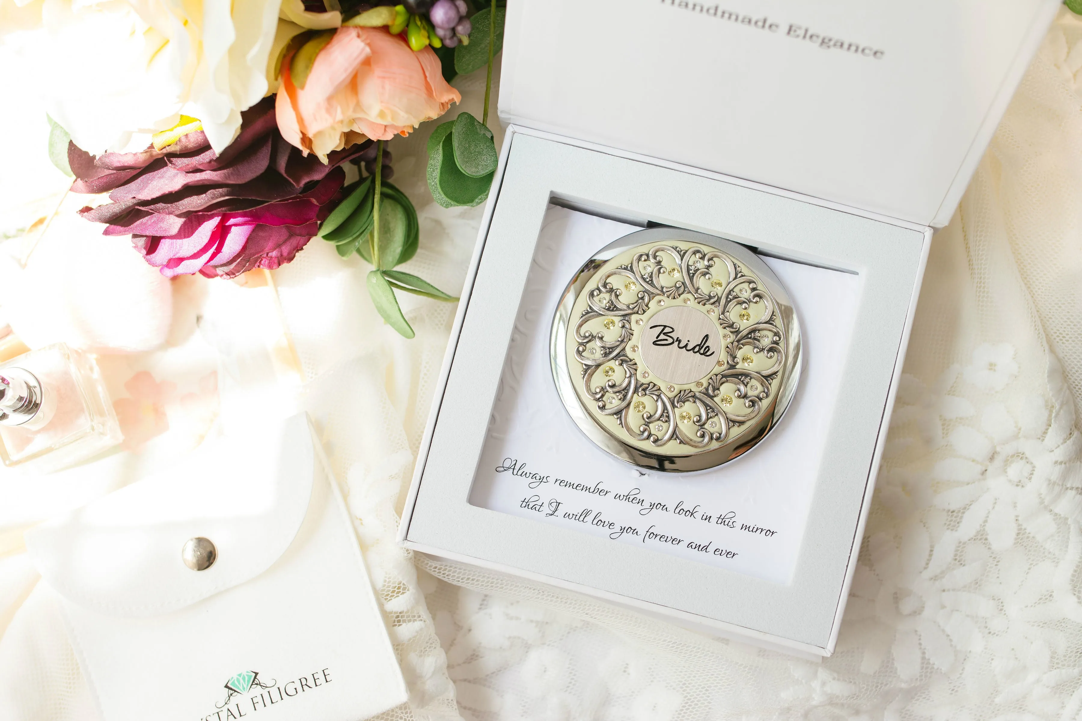 Bridal Silver Compact Mirror