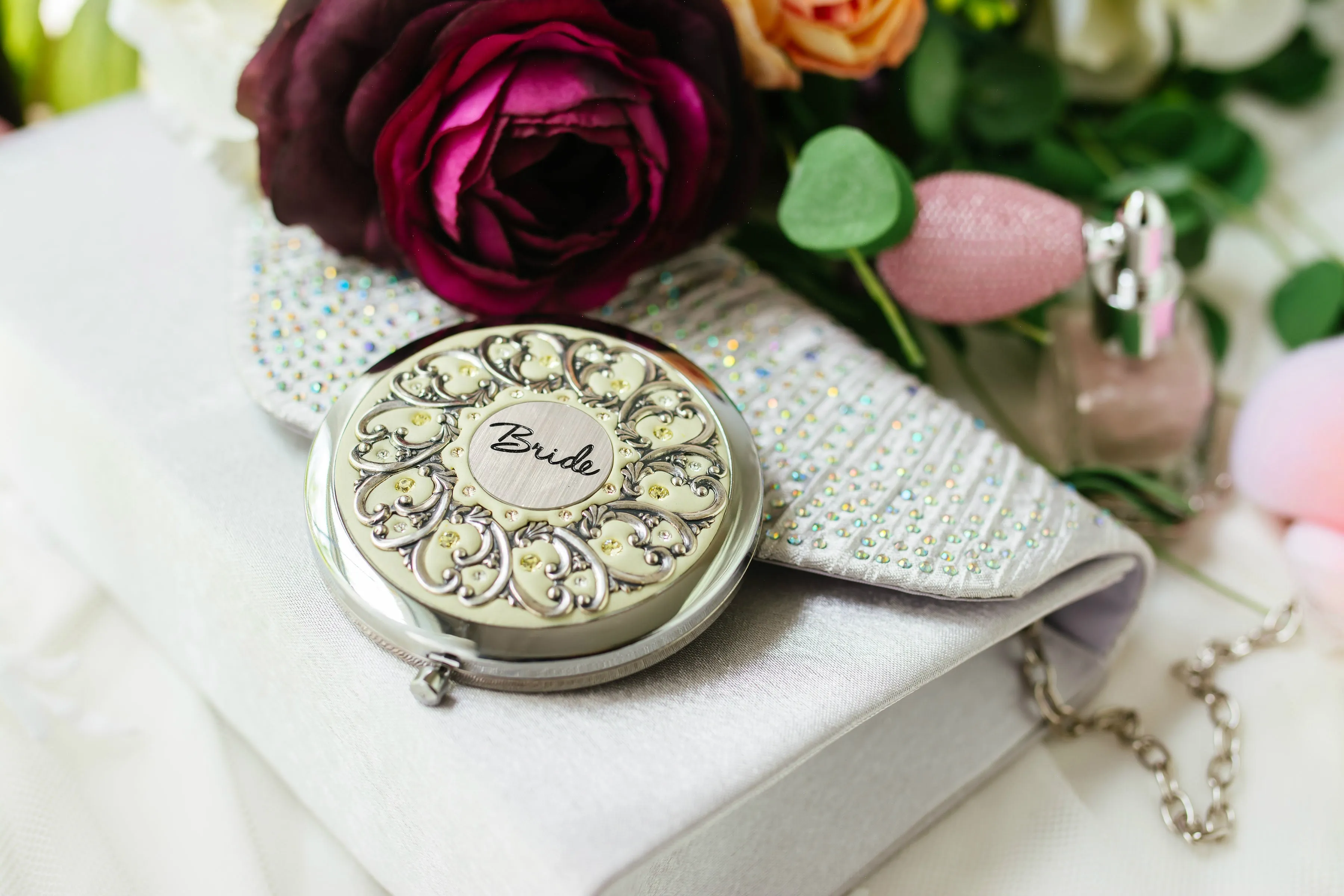 Bridal Silver Compact Mirror