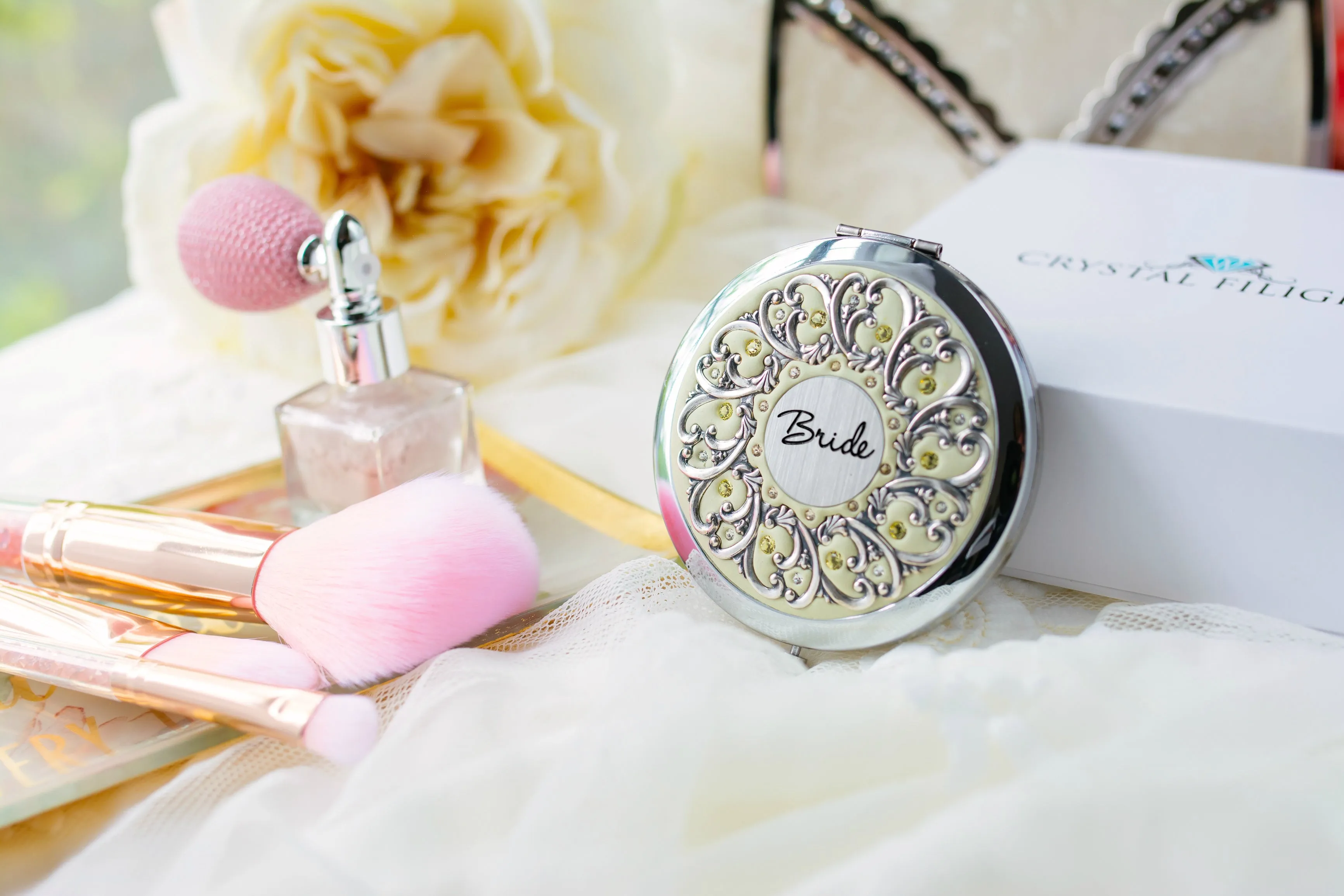 Bridal Silver Compact Mirror
